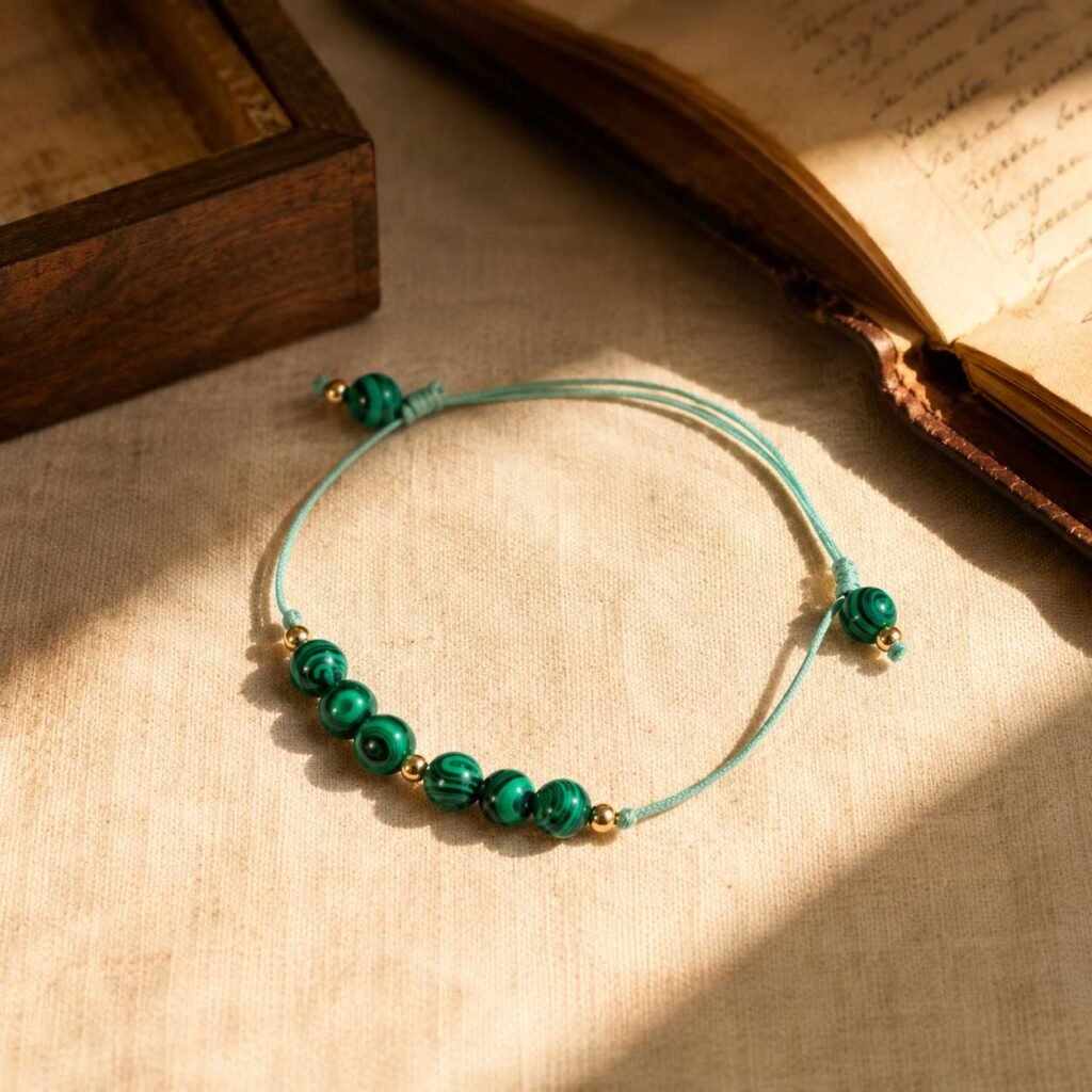 Close-up of a vintage turquoise bracelet with natural blue-green stones in detailed antique-inspired metal settings, presented in the white Luxe Abundance Box.