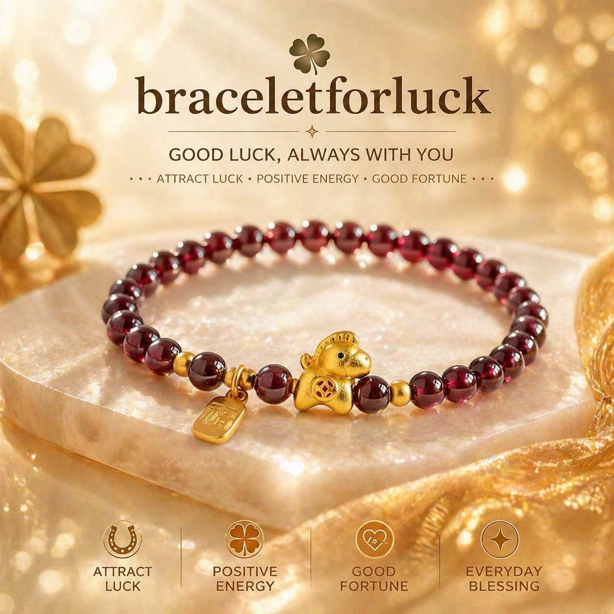 Home 2 Natural Red Garnet Wealth Manifestation Bracelet on BFL White Display